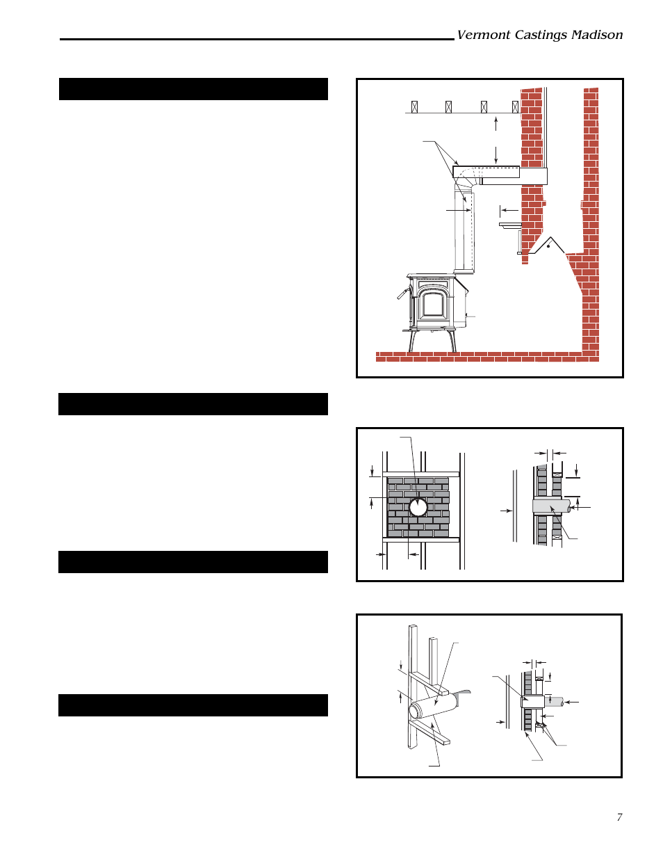 Vermont castings madison, Connection above the fireplace, Wall pass-throughs | U.s. requirements | Vermont Casting 1655  EN User Manual | Page 7 / 28