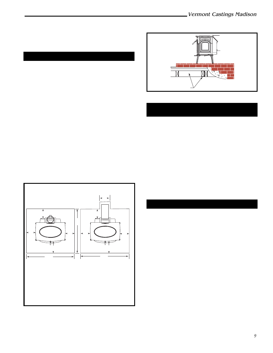 Vermont castings madison, Fireplace hearth protection, Clearance to surrounding combustible materials | Safe ways to reduce clearances | Vermont Casting 1655  EN User Manual | Page 9 / 28