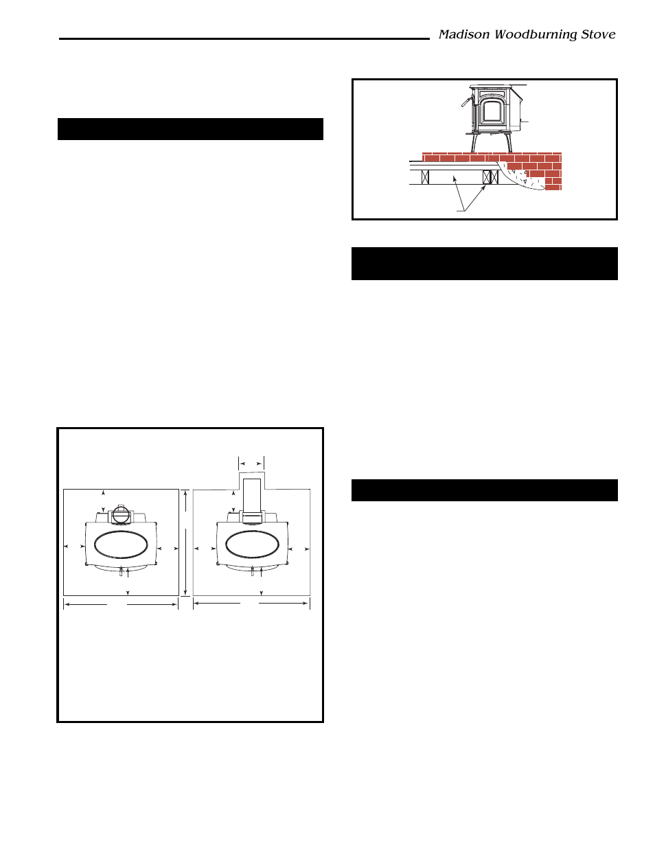 Madison woodburning stove, Fireplace hearth protection, Clearance to surrounding combustible materials | Safe ways to reduce clearances | Vermont Casting 1655 User Manual | Page 9 / 28