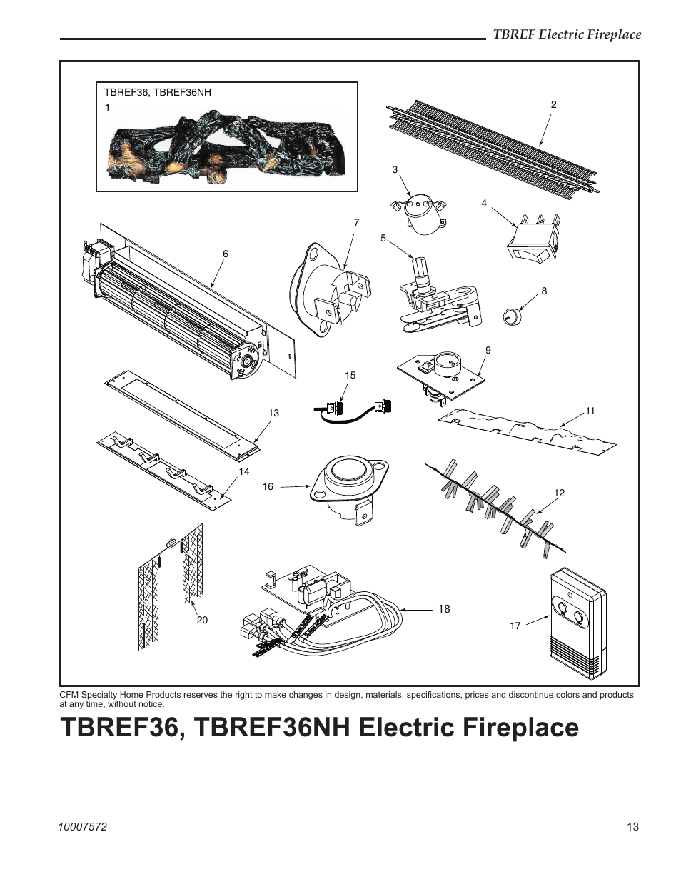 Tbref36, tbref36nh electric fireplace | Vermont Casting TBREF36 User Manual | Page 13 / 16