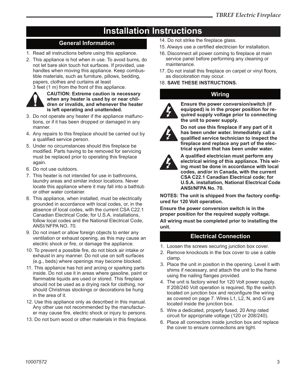 Installation instructions | Vermont Casting TBREF36 User Manual | Page 3 / 16