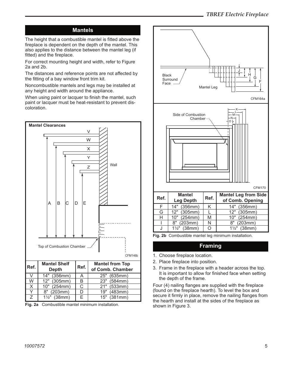 Tbref electric fireplace, Mantels, Framing | Vermont Casting TBREF36 User Manual | Page 5 / 16