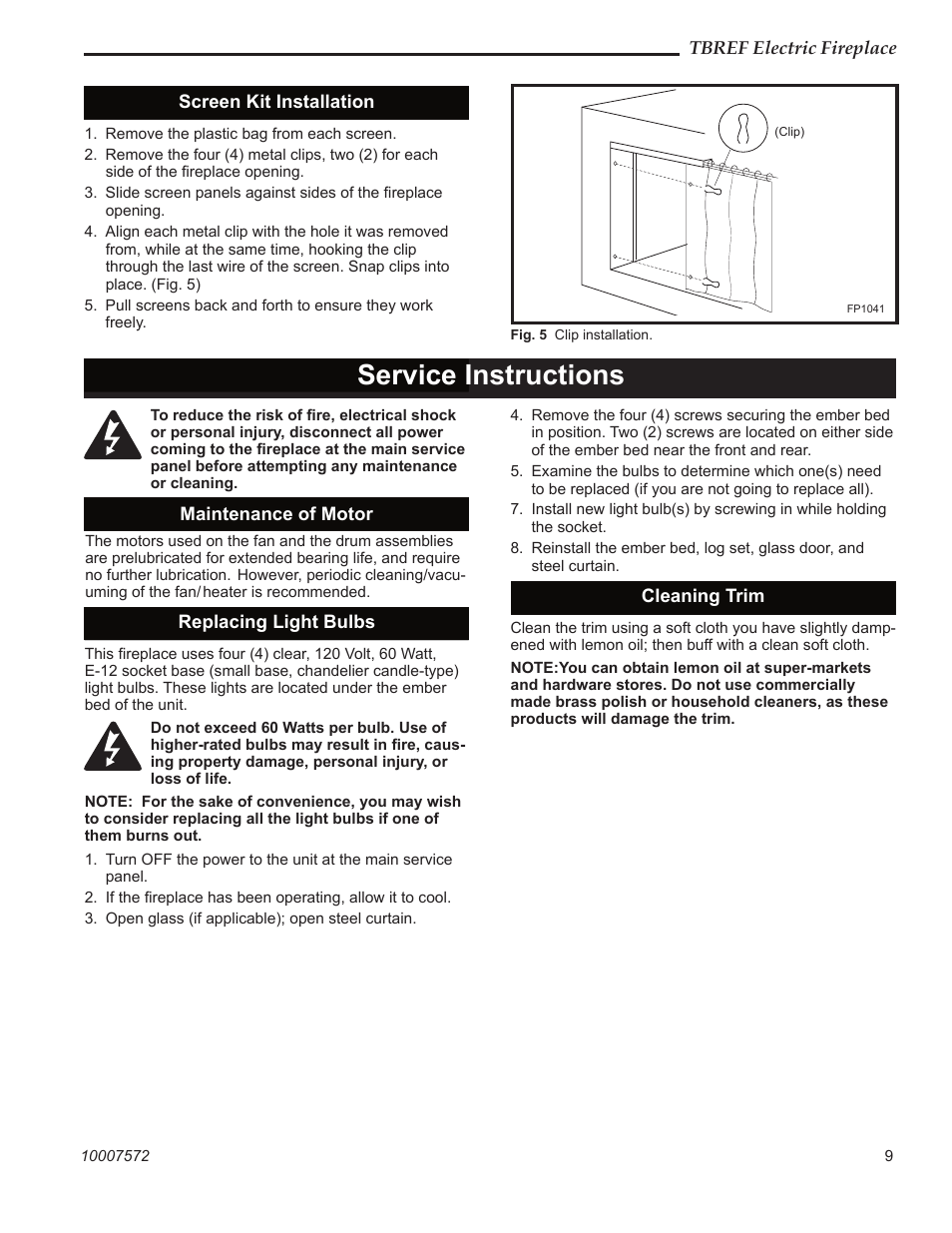 Service instructions | Vermont Casting TBREF36 User Manual | Page 9 / 16