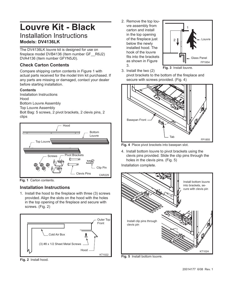 Vermont Casting Louvre Kit - Black DV4136LK User Manual | 2 pages