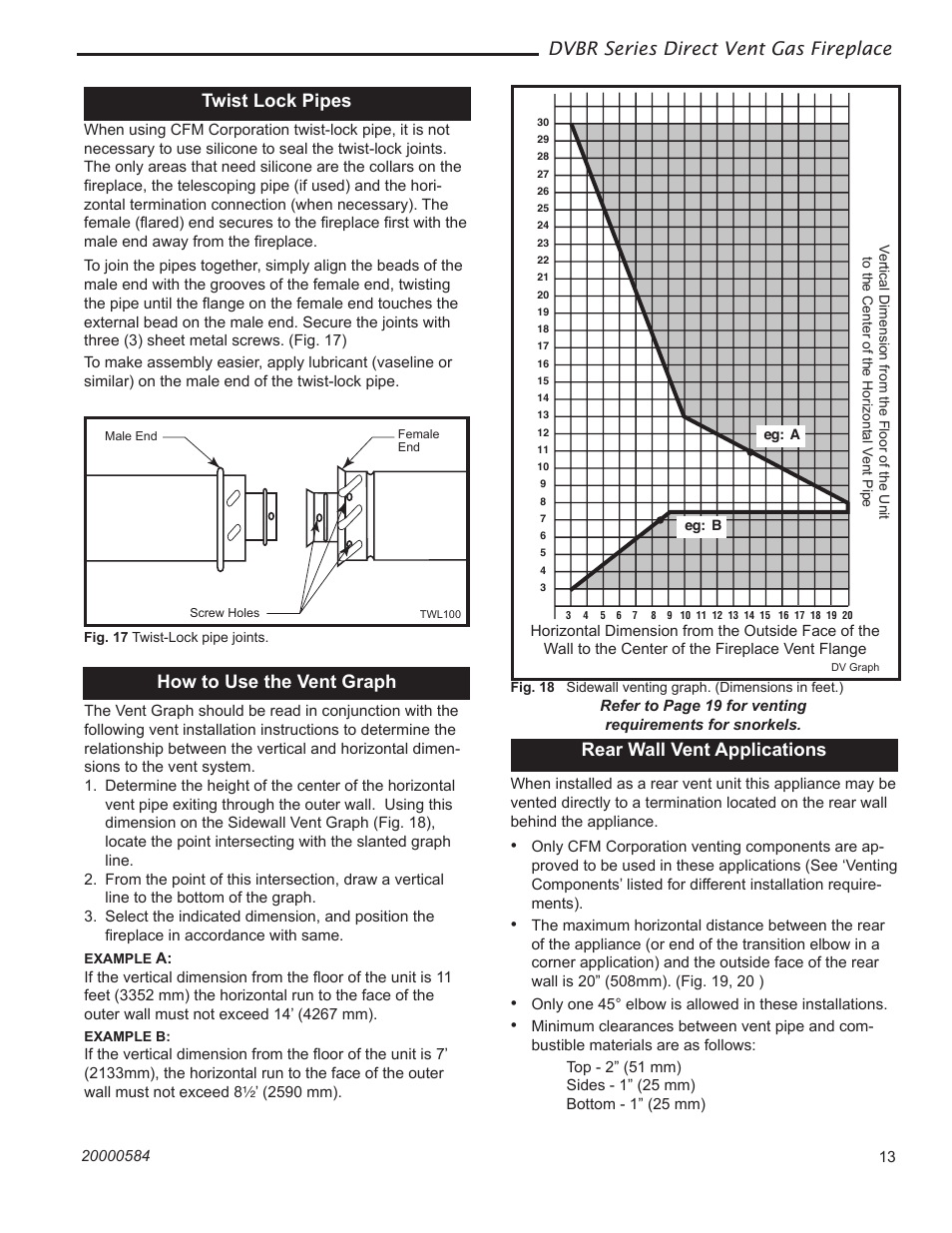 Dvbr series direct vent gas fireplace, Twist lock pipes, How to use the vent graph | Rear wall vent applications | Vermont Casting DVBR42 User Manual | Page 13 / 40
