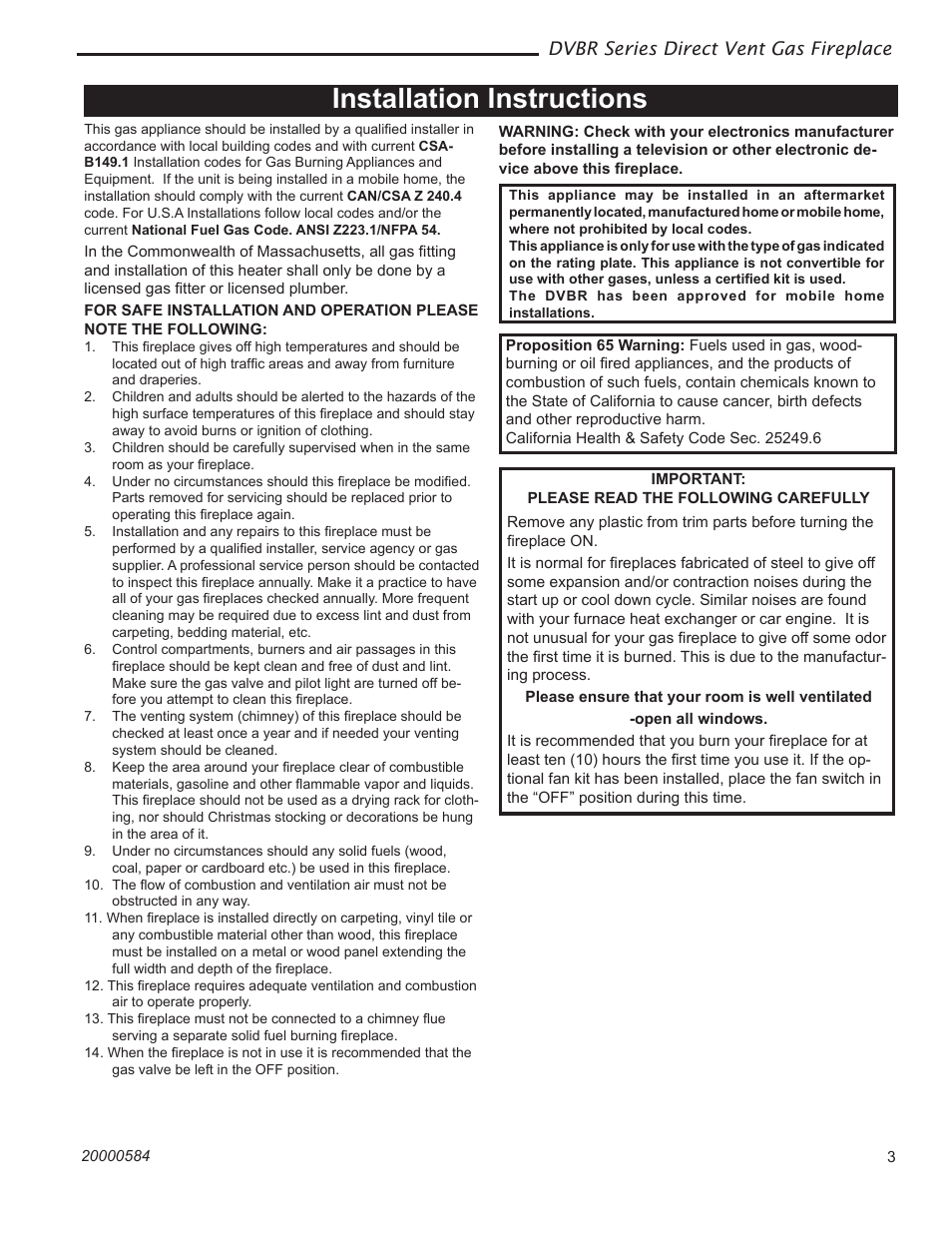 Installation instructions | Vermont Casting DVBR42 User Manual | Page 3 / 40