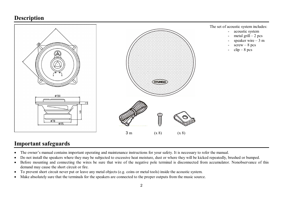 Description, Important safeguards | Hyundai H-CSD503 User Manual | Page 2 / 11