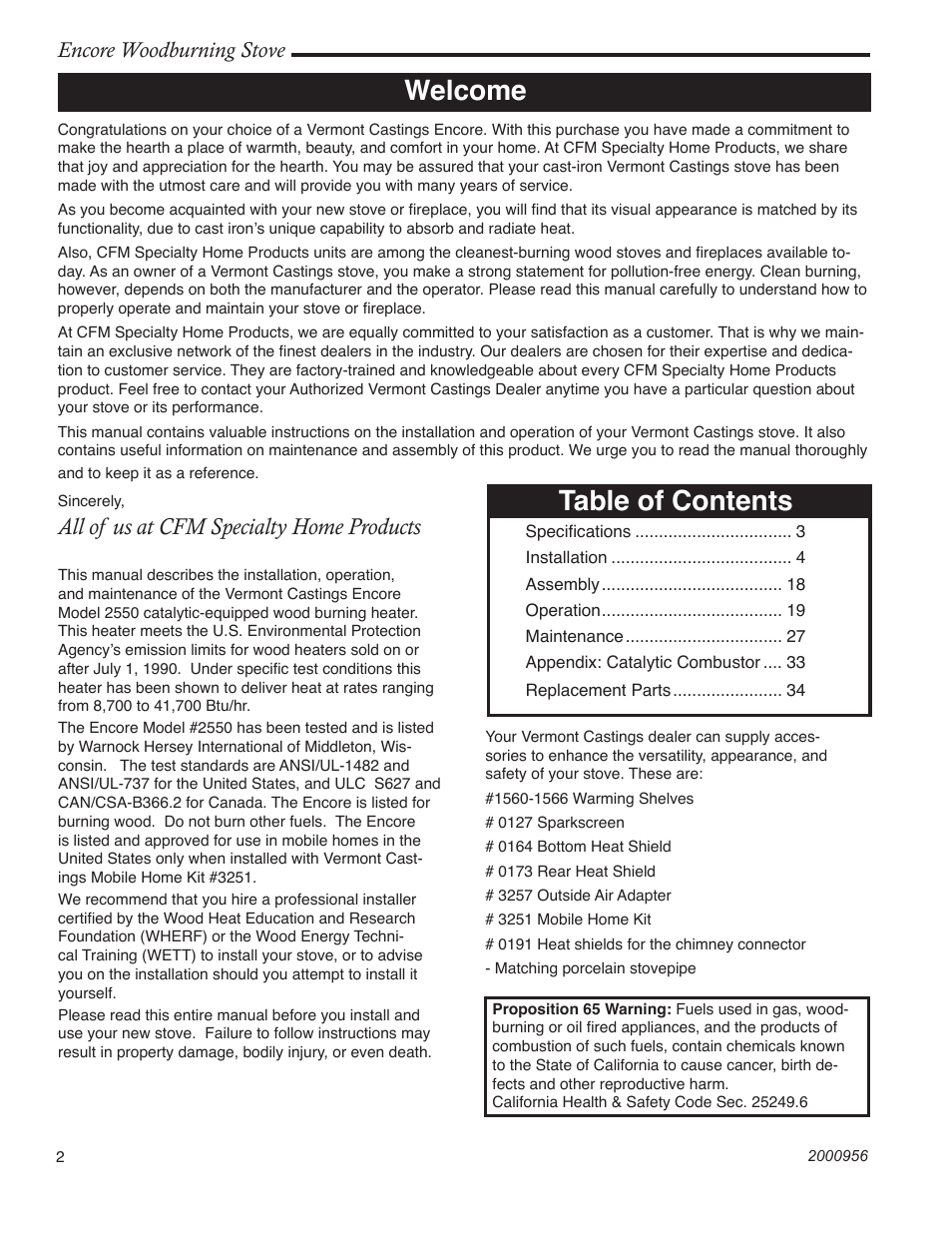 Vermont Casting 2550 User Manual | Page 2 / 36