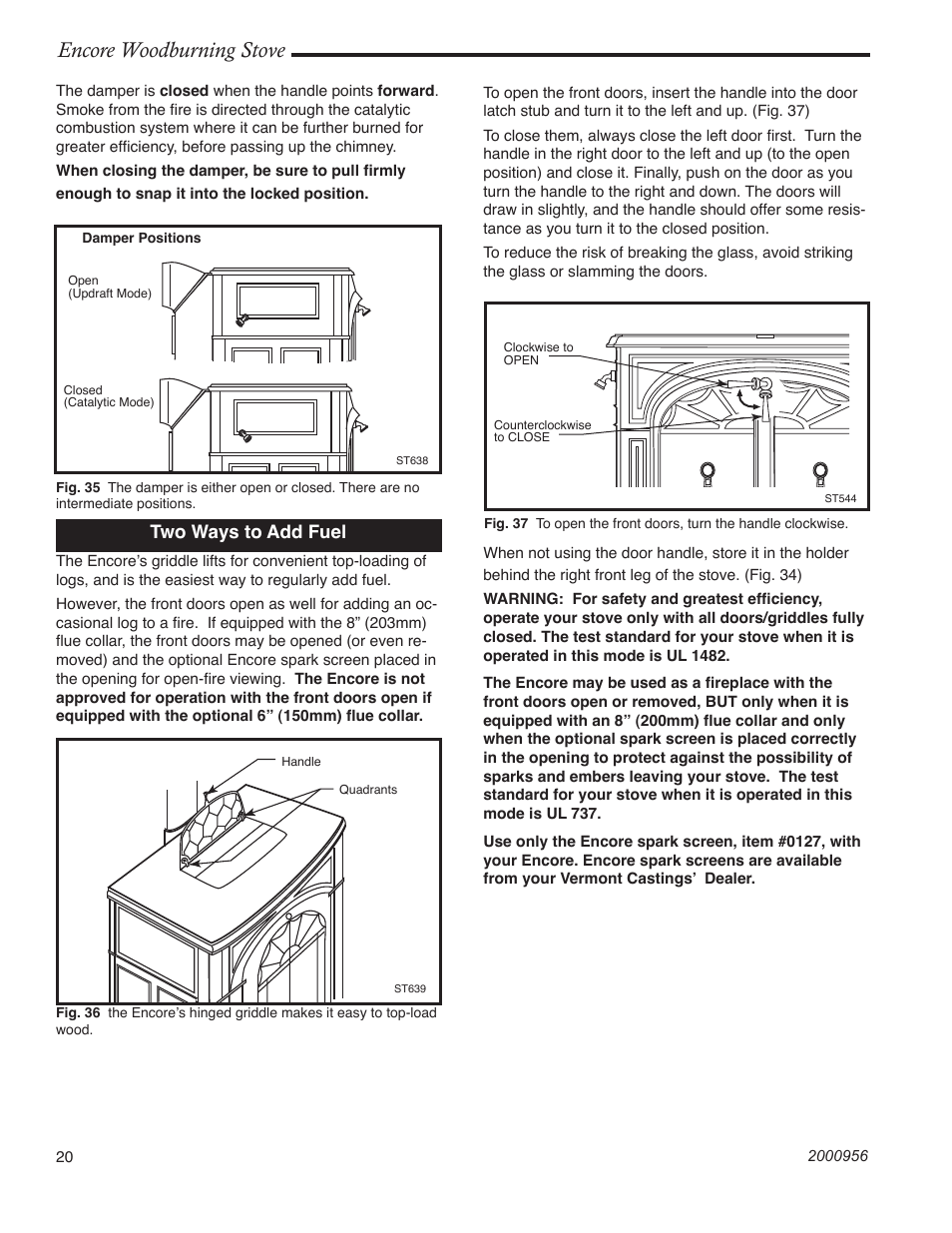 Encore woodburning stove | Vermont Casting 2550 User Manual | Page 20 / 36