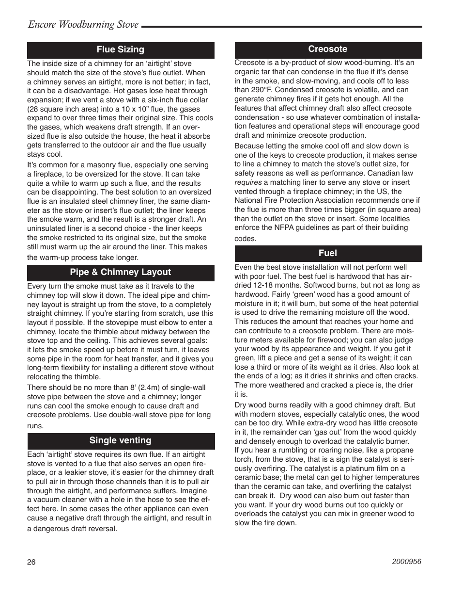 Encore woodburning stove | Vermont Casting 2550 User Manual | Page 26 / 36