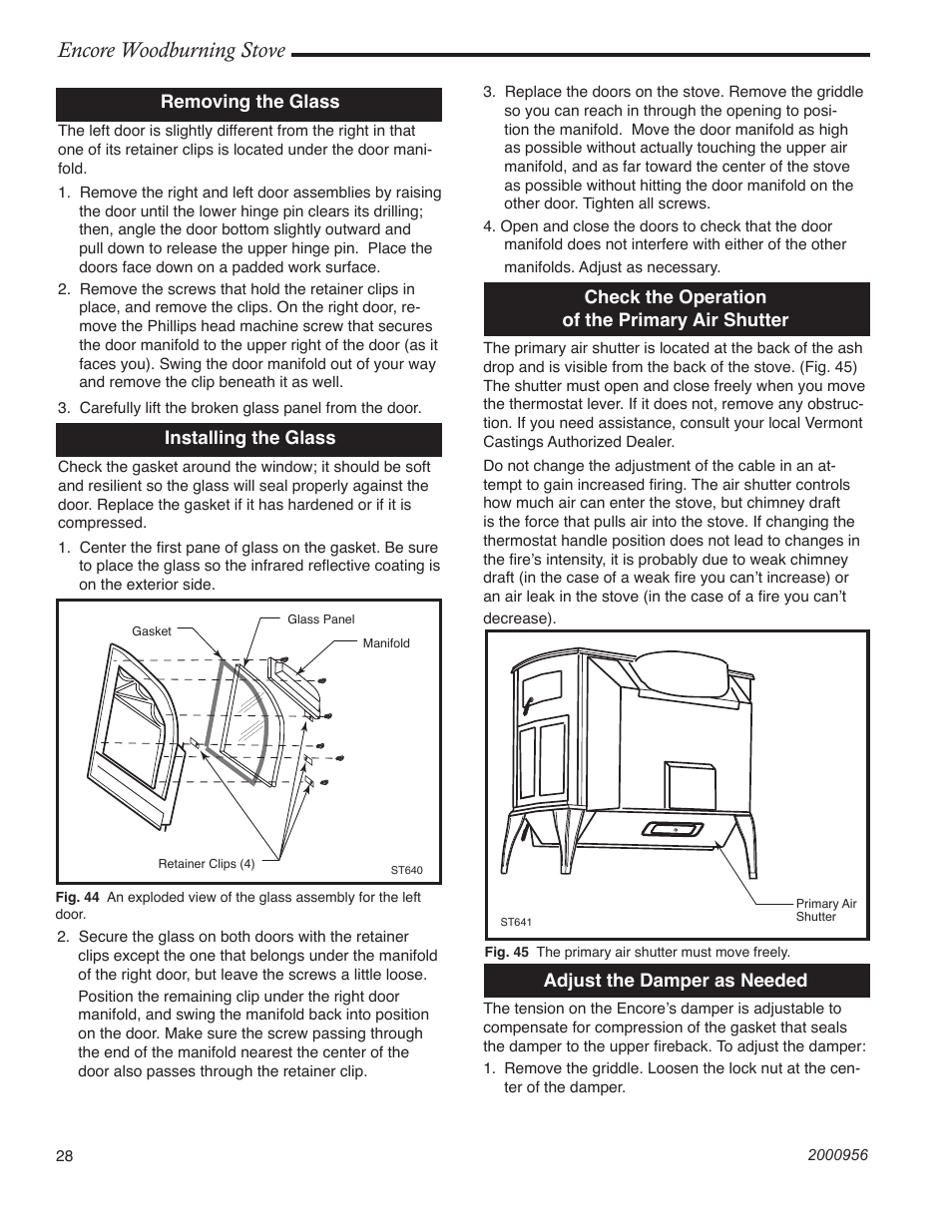 Encore woodburning stove | Vermont Casting 2550 User Manual | Page 28 / 36