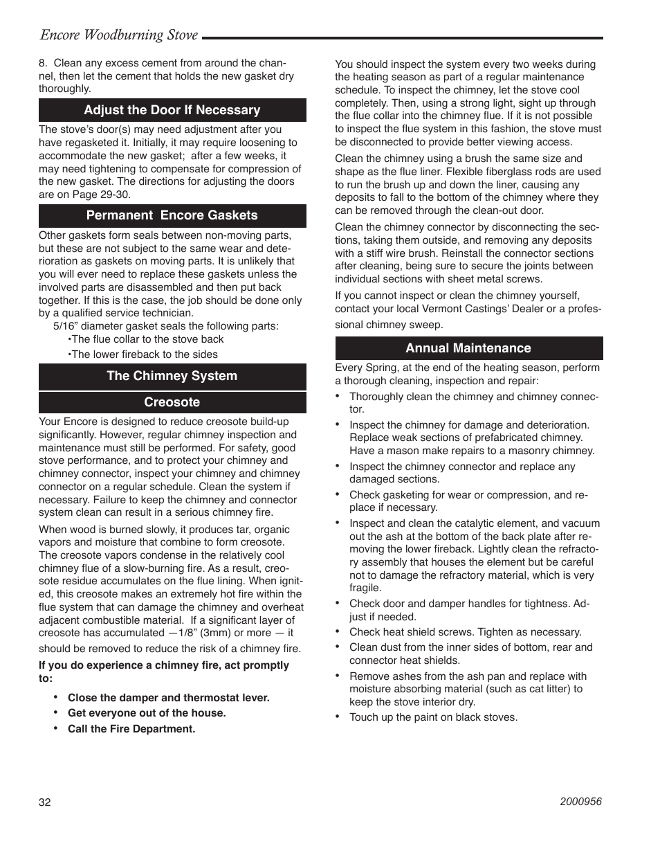 Encore woodburning stove | Vermont Casting 2550 User Manual | Page 32 / 36