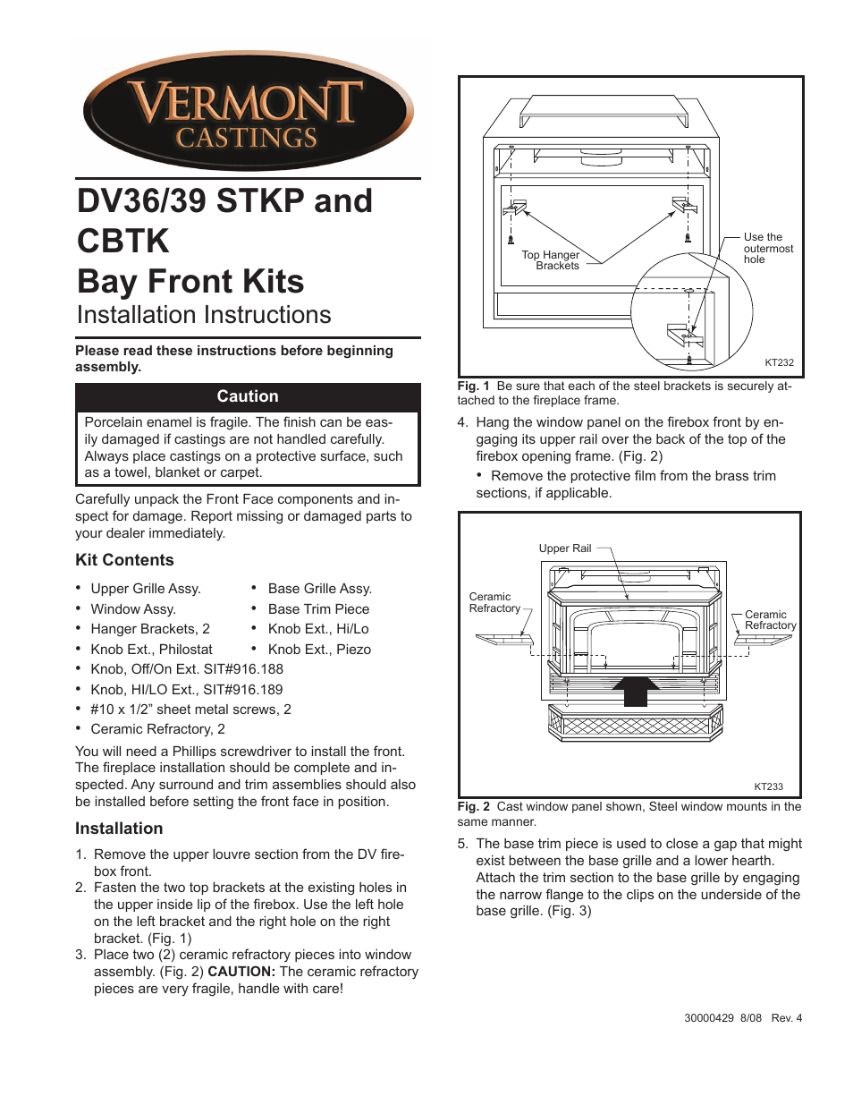 Vermont Casting Bay Front Kits DV36/39 User Manual | 2 pages