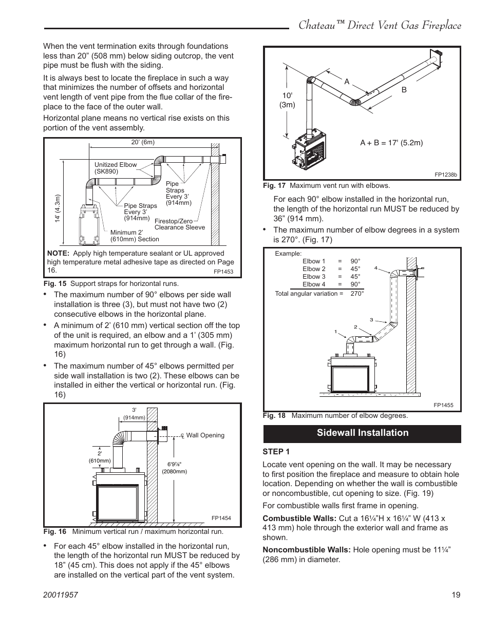 Chateau™ direct vent gas fireplace, Sidewall installation | Vermont Casting DVT38S2IN User Manual | Page 19 / 48