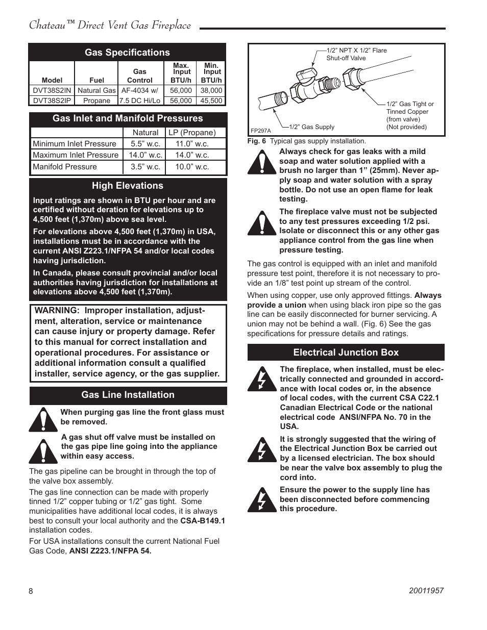 Chateau™ direct vent gas fireplace | Vermont Casting DVT38S2IN User Manual | Page 8 / 48