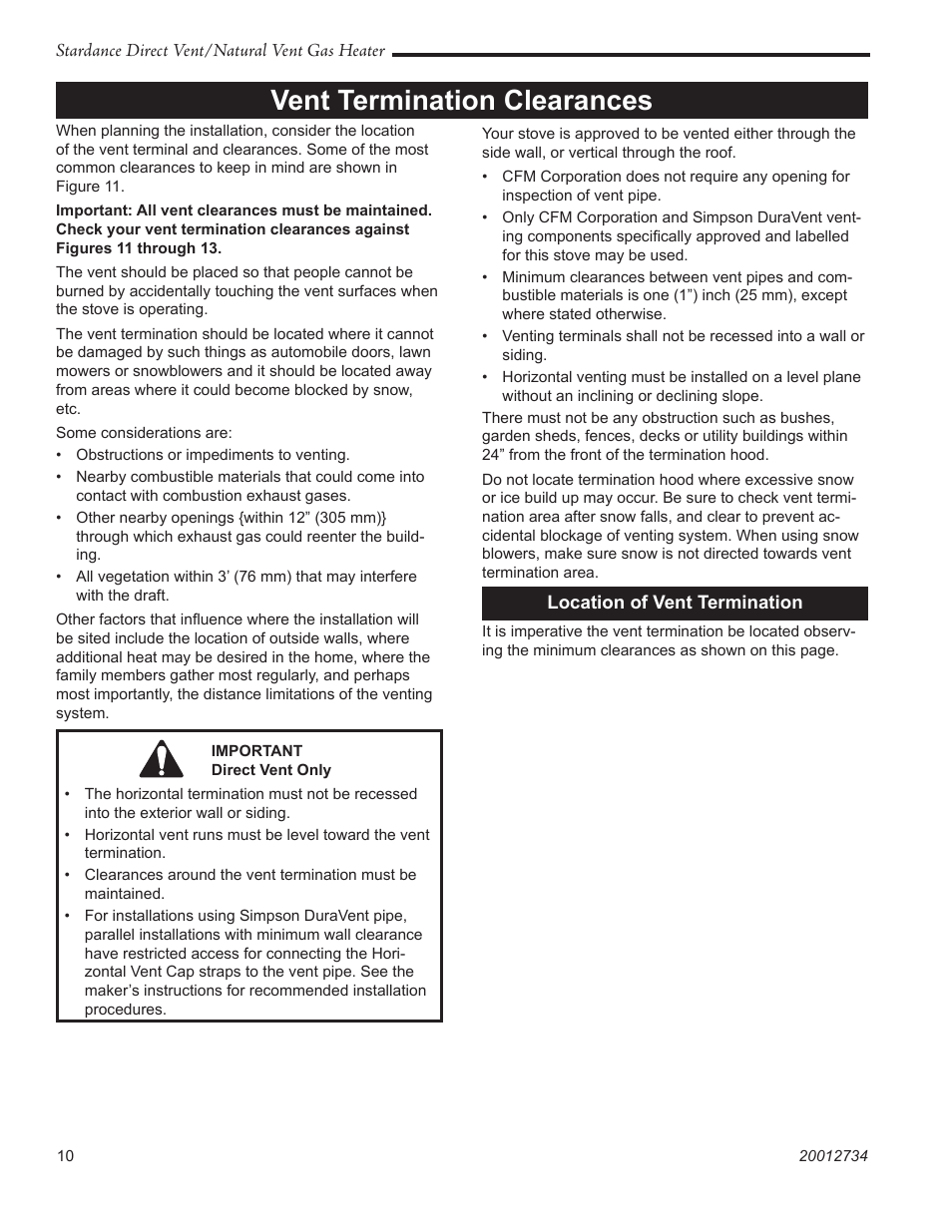 Vent termination clearances | Vermont Casting SDDVT User Manual | Page 10 / 52