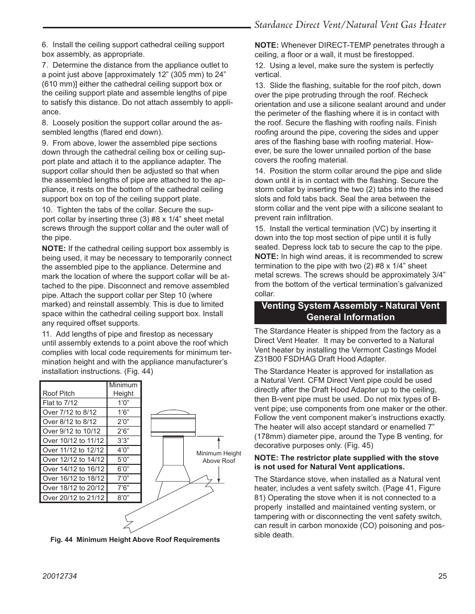 Stardance direct vent/natural vent gas heater | Vermont Casting SDDVT User Manual | Page 25 / 52