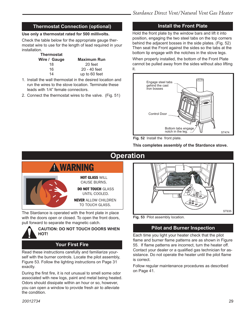 Operation, Stardance direct vent/natural vent gas heater | Vermont Casting SDDVT User Manual | Page 29 / 52