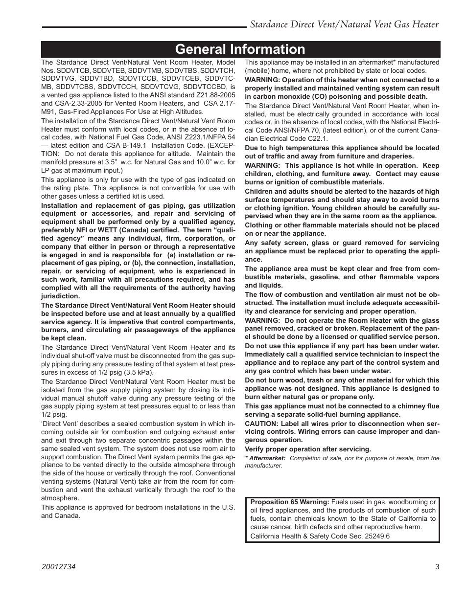 General information, Stardance direct vent/natural vent gas heater | Vermont Casting SDDVT User Manual | Page 3 / 52