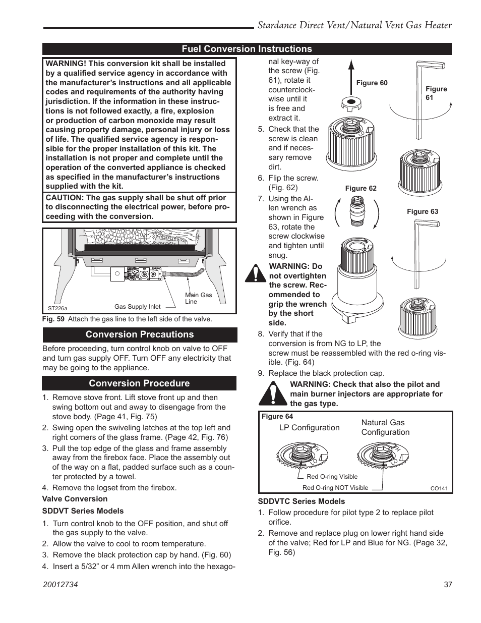 Stardance direct vent/natural vent gas heater, Fuel conversion instructions, Conversion precautions | Conversion procedure | Vermont Casting SDDVT User Manual | Page 37 / 52
