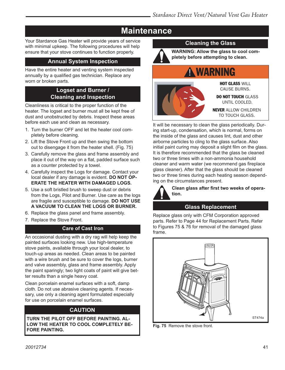 Maintenance, Stardance direct vent/natural vent gas heater | Vermont Casting SDDVT User Manual | Page 41 / 52