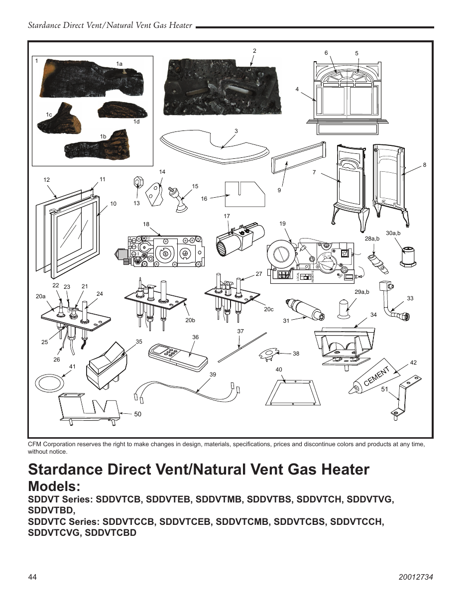 Models, Stardance direct vent/natural vent gas heater | Vermont Casting SDDVT User Manual | Page 44 / 52