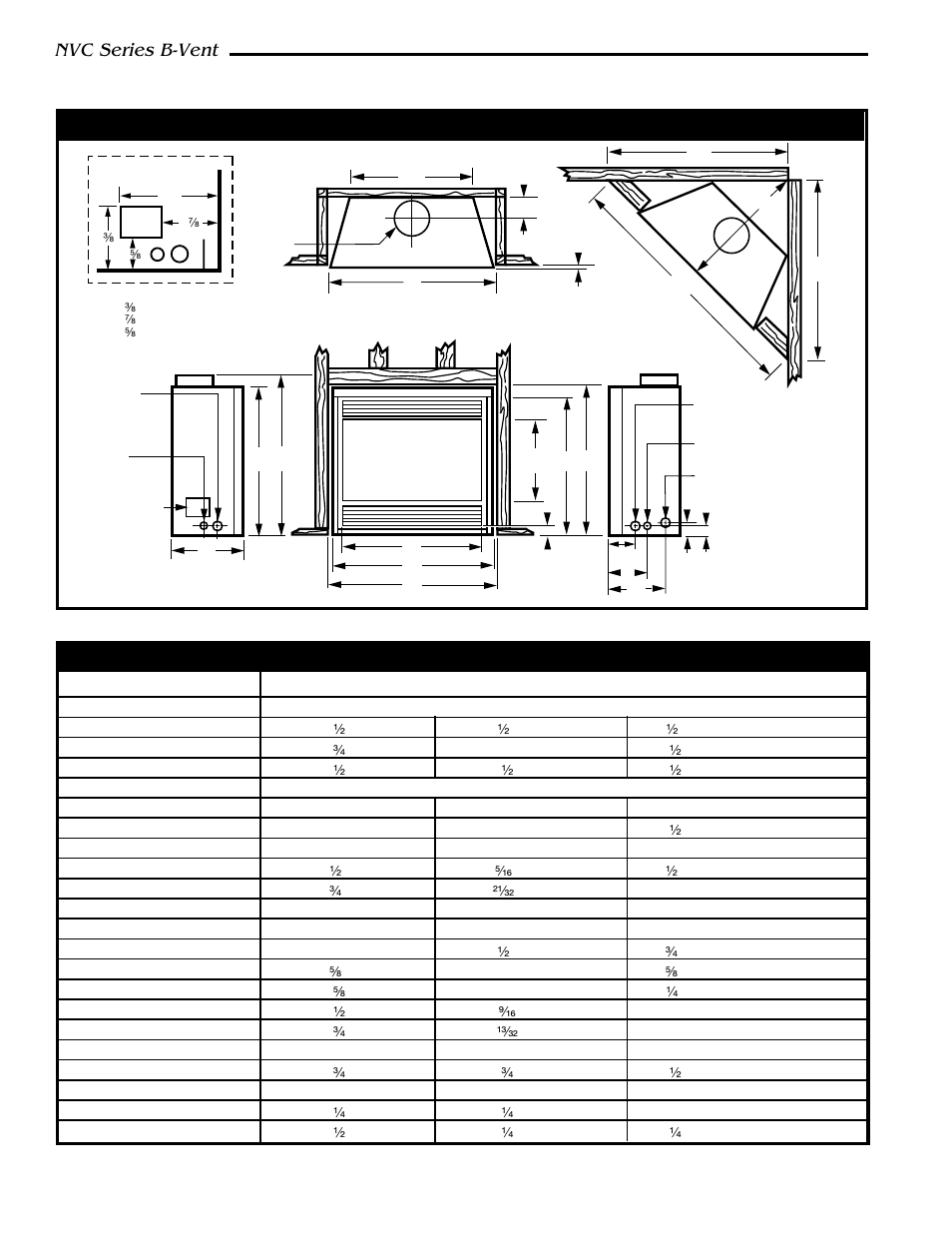 Fireplace dimensions, Nvc series b-vent, Appliance dimensions | Vermont Casting NVC36 User Manual | Page 4 / 24
