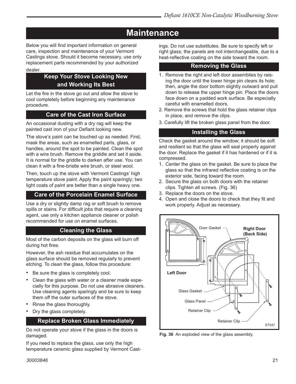 Maintenance | Vermont Casting 1610CE User Manual | Page 21 / 28