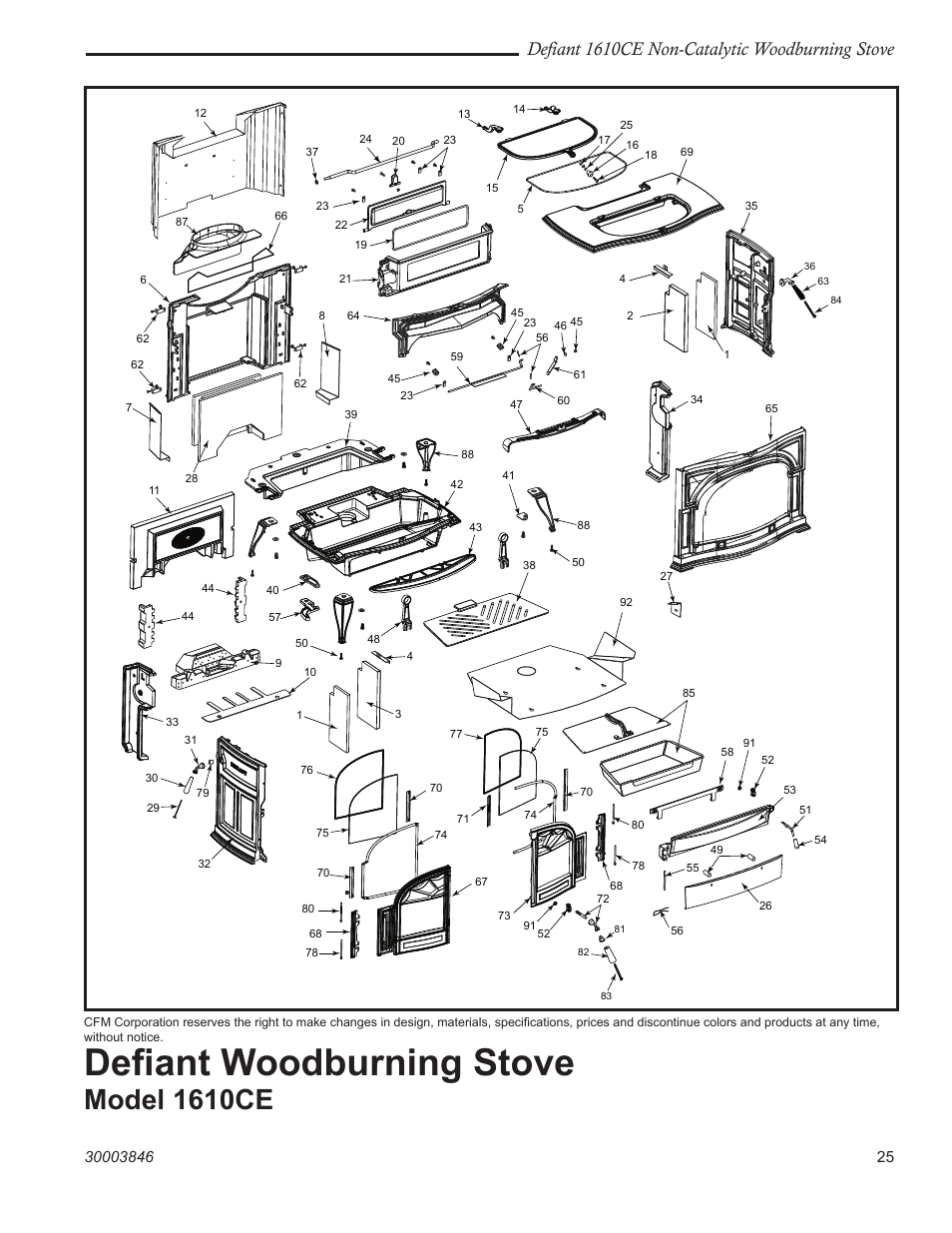 Deﬁant woodburning stove, Model 1610ce, Defiant 1610ce non-catalytic woodburning stove | Vermont Casting 1610CE User Manual | Page 25 / 28