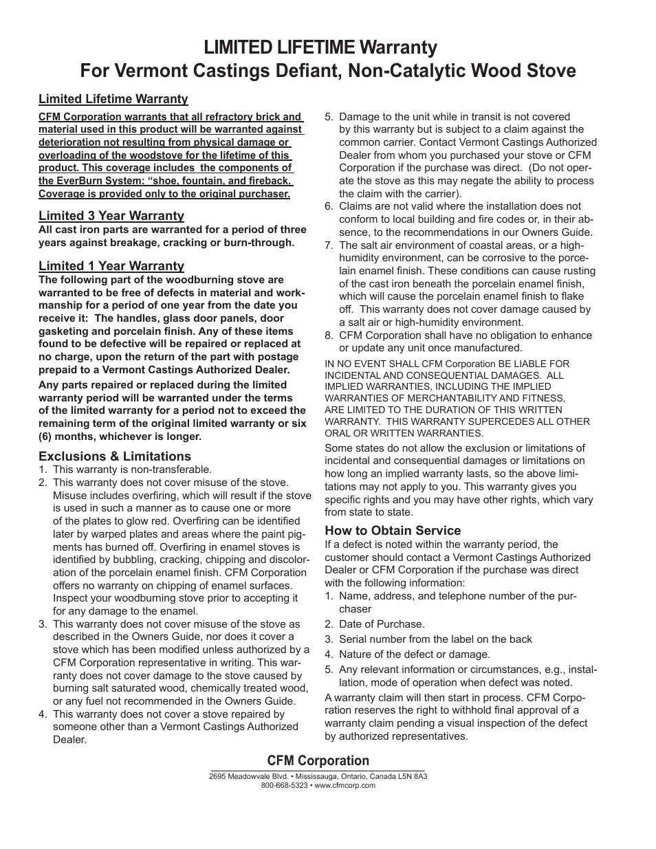 Cfm corporation | Vermont Casting 1610CE User Manual | Page 28 / 28