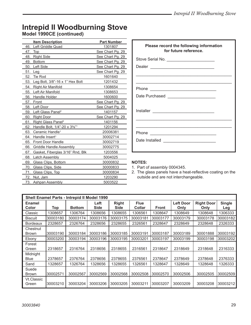 Intrepid ii woodburning stove, Model 1990ce (continued) | Vermont Casting 1990CE User Manual | Page 29 / 32