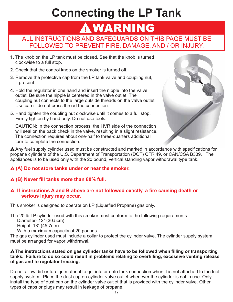 Connecting the lp tank | Vermont Casting 2505G User Manual | Page 17 / 21