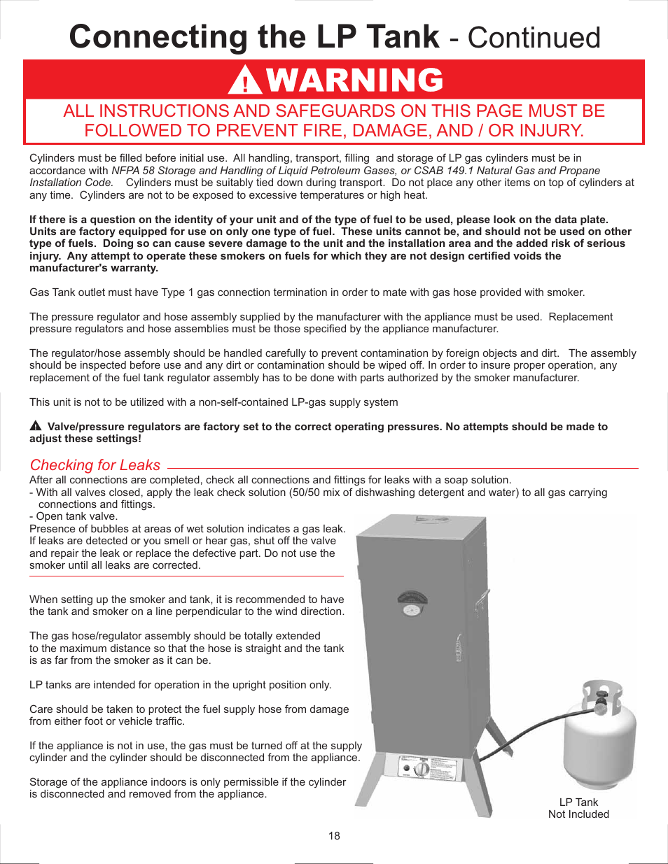 Connecting the lp tank, Continued | Vermont Casting 2505G User Manual | Page 18 / 21