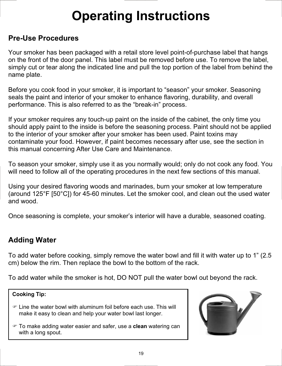 Operating instructions | Vermont Casting 2505G User Manual | Page 19 / 21