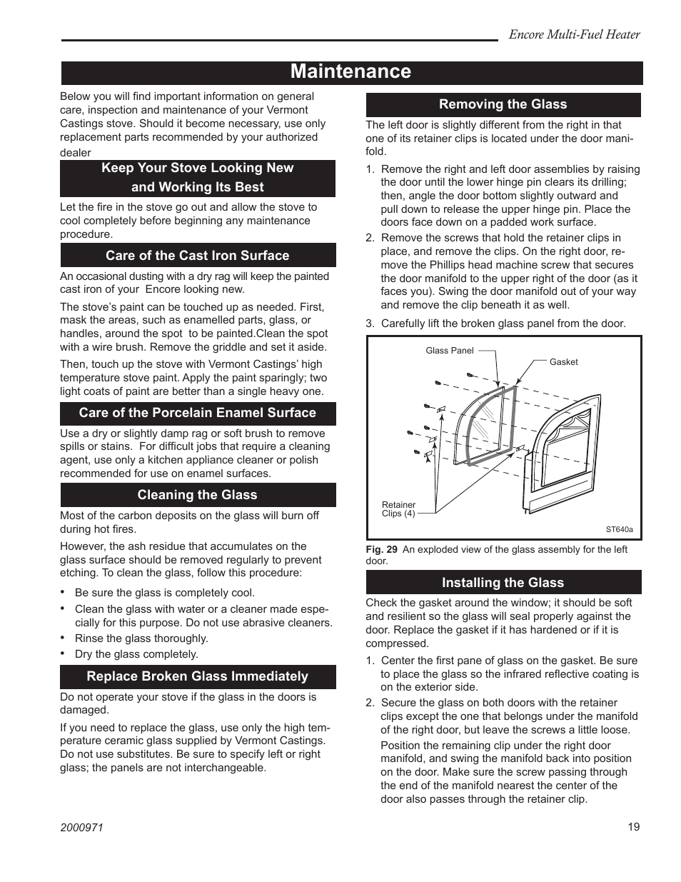 Maintenance | Vermont Casting 2547CE User Manual | Page 19 / 28