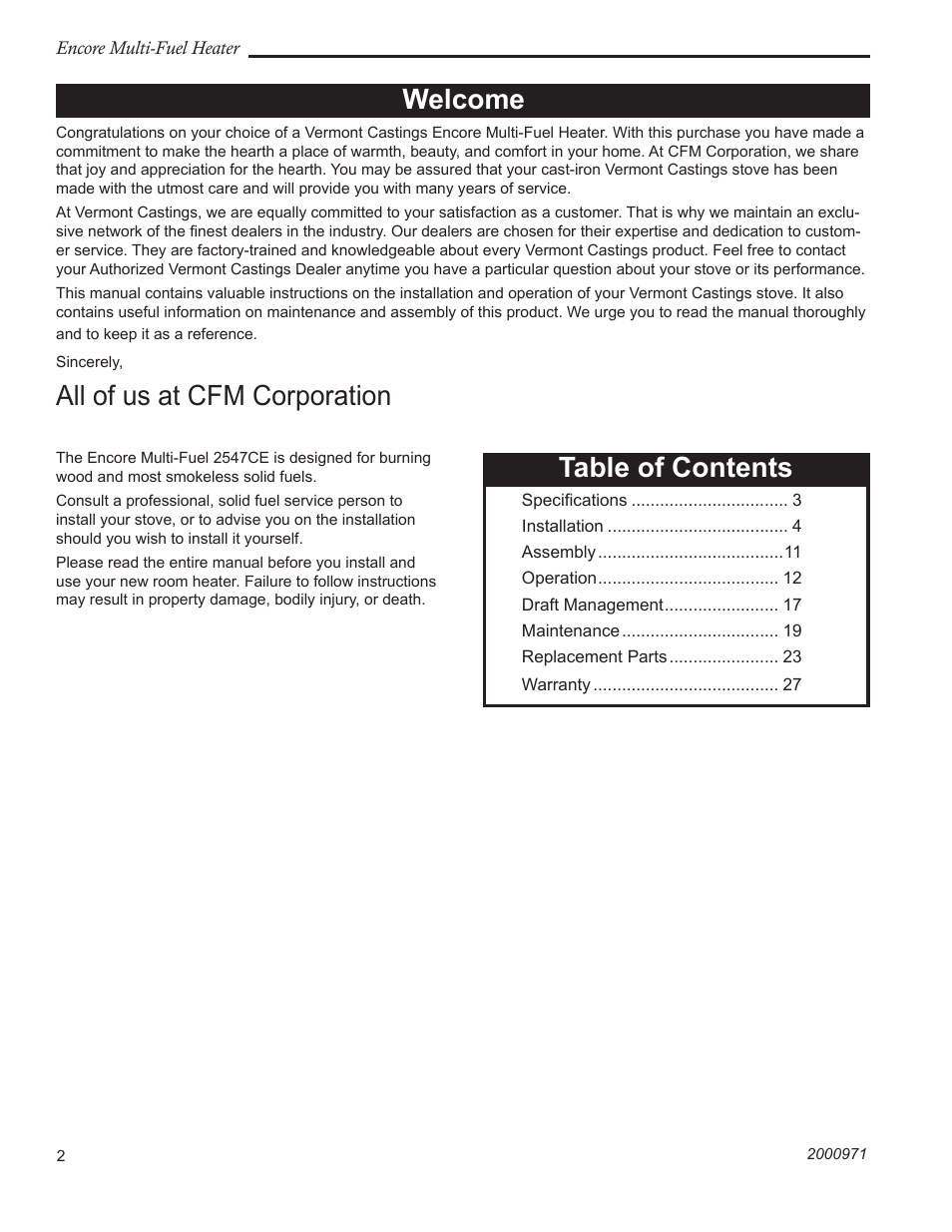 Vermont Casting 2547CE User Manual | Page 2 / 28