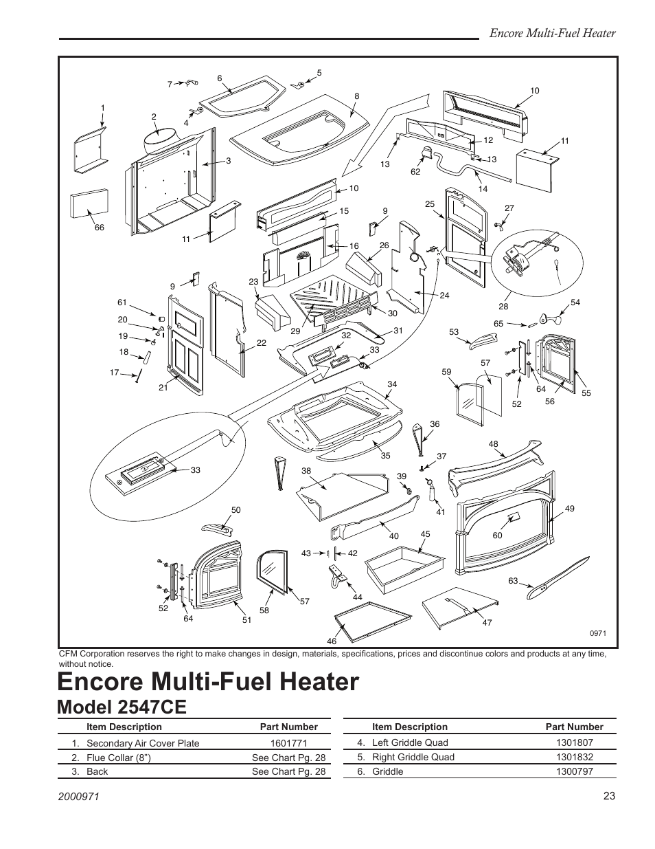 Model 2547ce, Encore multi-fuel heater | Vermont Casting 2547CE User Manual | Page 23 / 28