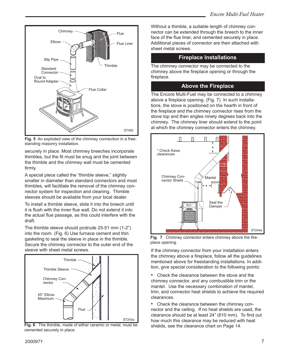 Encore multi-fuel heater, Fireplace installations, Above the fireplace | Vermont Casting 2547CE User Manual | Page 7 / 28