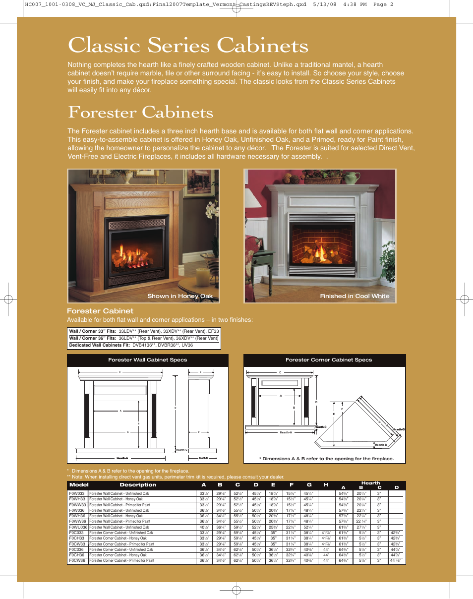 Classic series cabinets, Forester cabinets, Forester cabinet | Finished in cool white shown in honey oak | Vermont Casting Cabinets Classic Series User Manual | Page 2 / 4