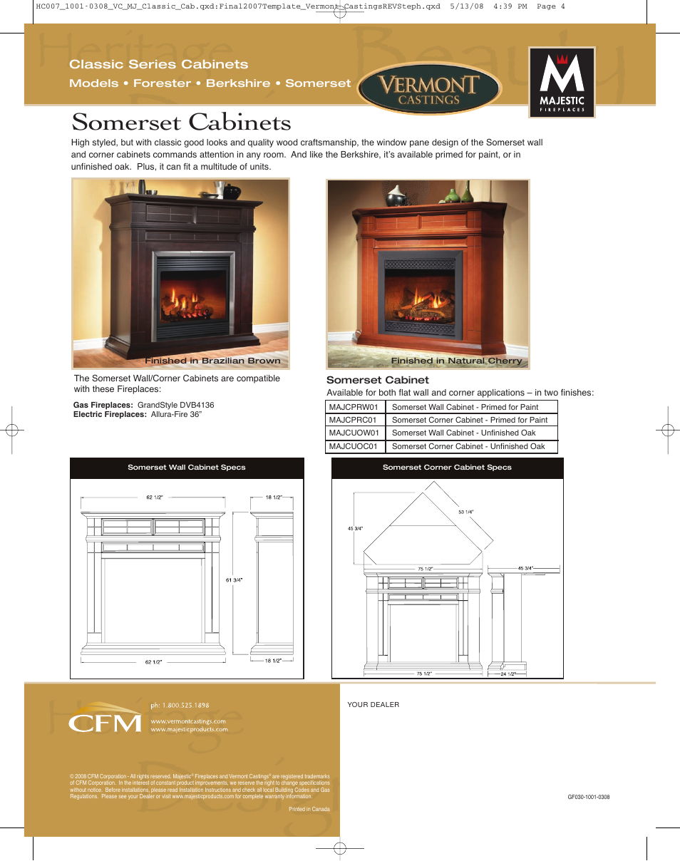 Somerset cabinets, Classic series cabinets, Models • forester • berkshire • somerset | Vermont Casting Cabinets Classic Series User Manual | Page 4 / 4