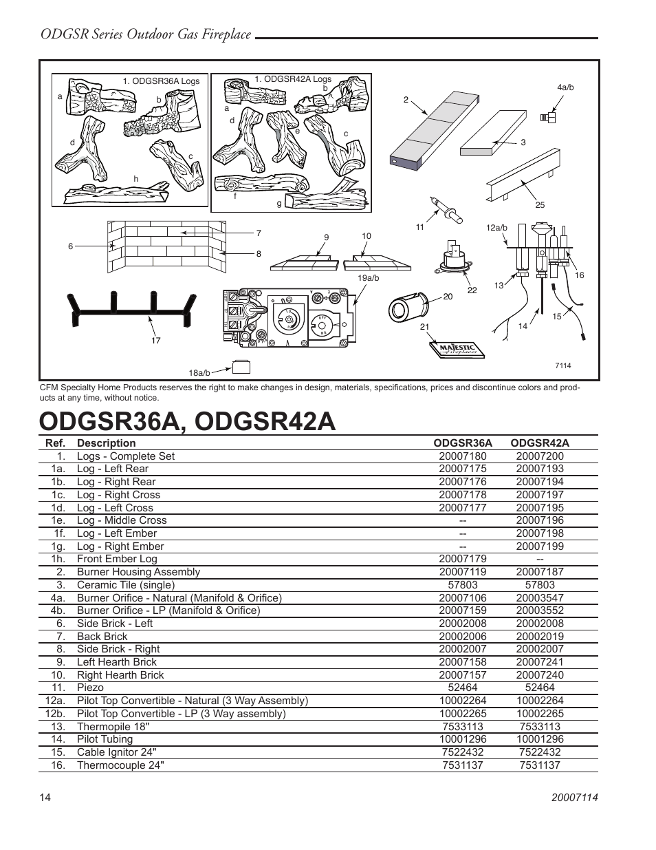 Odgsr36a, odgsr42a, Odgsr series outdoor gas fireplace | Vermont Casting ODGSR42A User Manual | Page 14 / 20