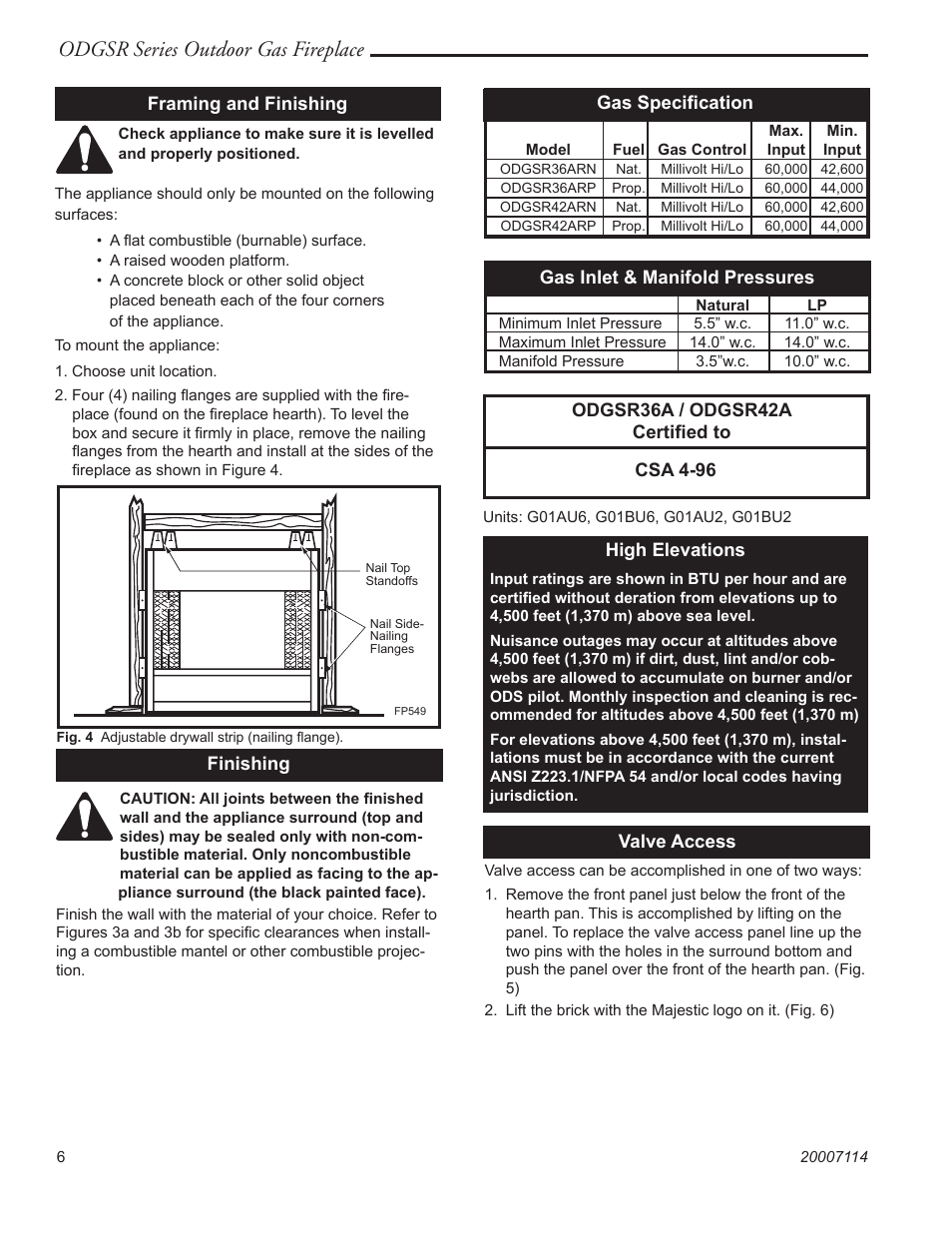 Odgsr series outdoor gas fireplace | Vermont Casting ODGSR42A User Manual | Page 6 / 20