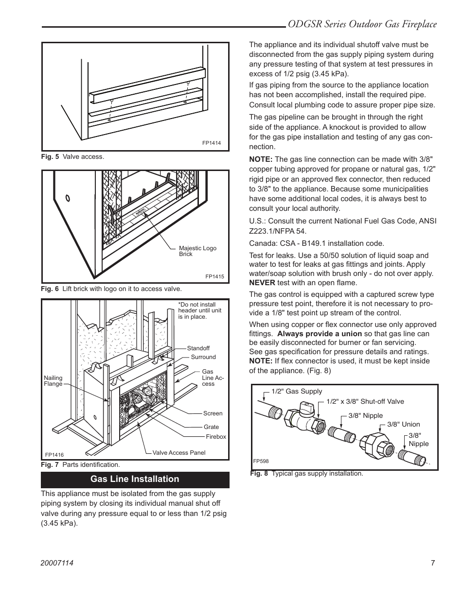 Odgsr series outdoor gas fireplace, Gas line installation | Vermont Casting ODGSR42A User Manual | Page 7 / 20