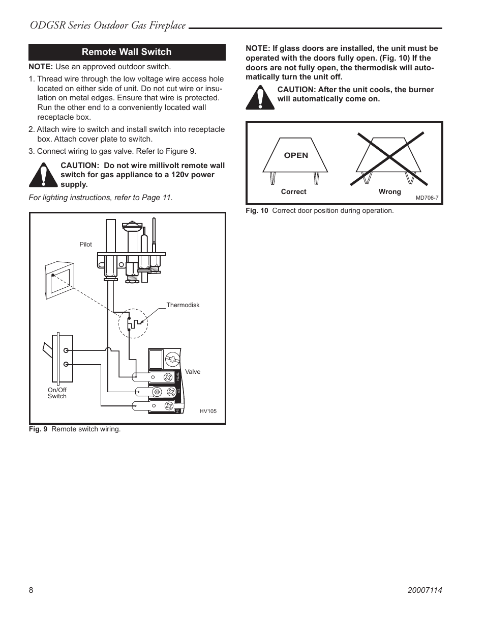 Odgsr series outdoor gas fireplace, Remote wall switch | Vermont Casting ODGSR42A User Manual | Page 8 / 20