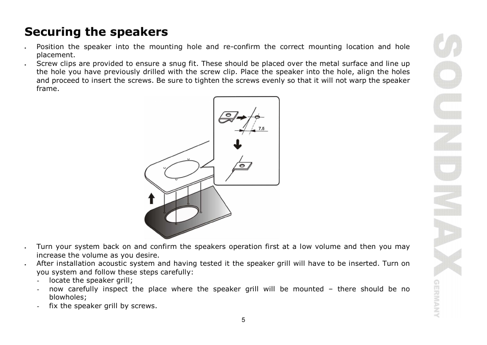 Securing the speakers | SoundMax SM-CSA603 User Manual | Page 5 / 13