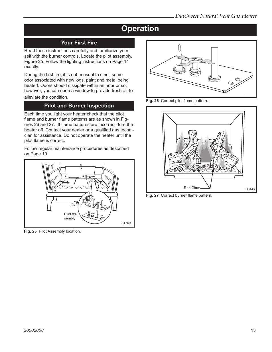 Operation, Dutchwest natural vent gas heater | Vermont Casting 2467 User Manual | Page 13 / 28