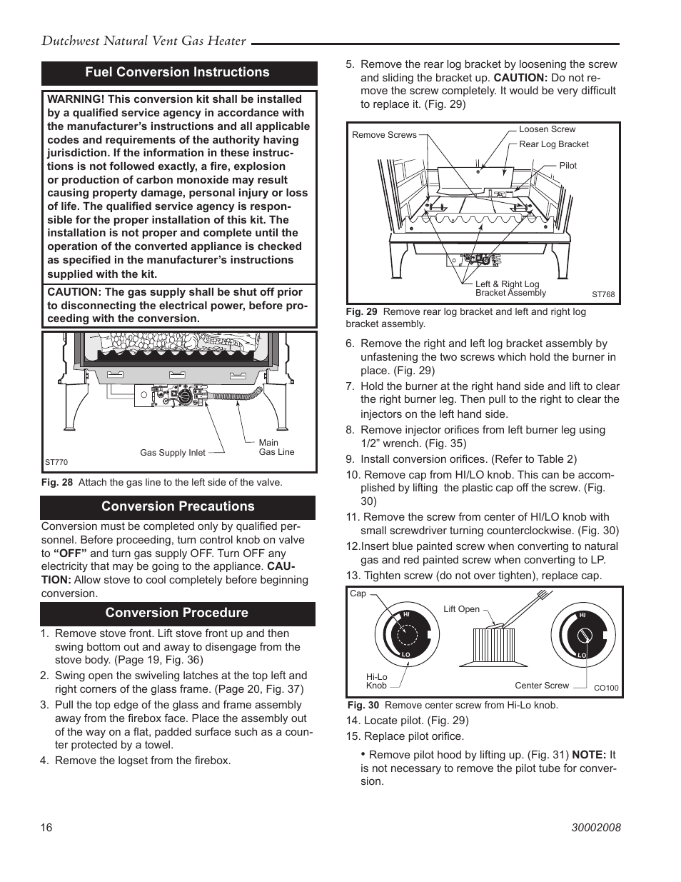 Dutchwest natural vent gas heater, Conversion precautions, Conversion procedure | Fuel conversion instructions | Vermont Casting 2467 User Manual | Page 16 / 28