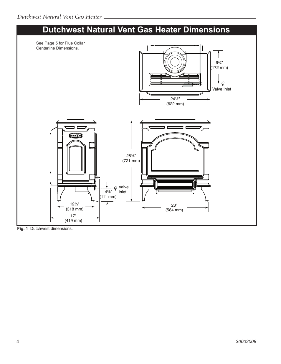 Dutchwest natural vent gas heater dimensions, Dutchwest natural vent gas heater | Vermont Casting 2467 User Manual | Page 4 / 28