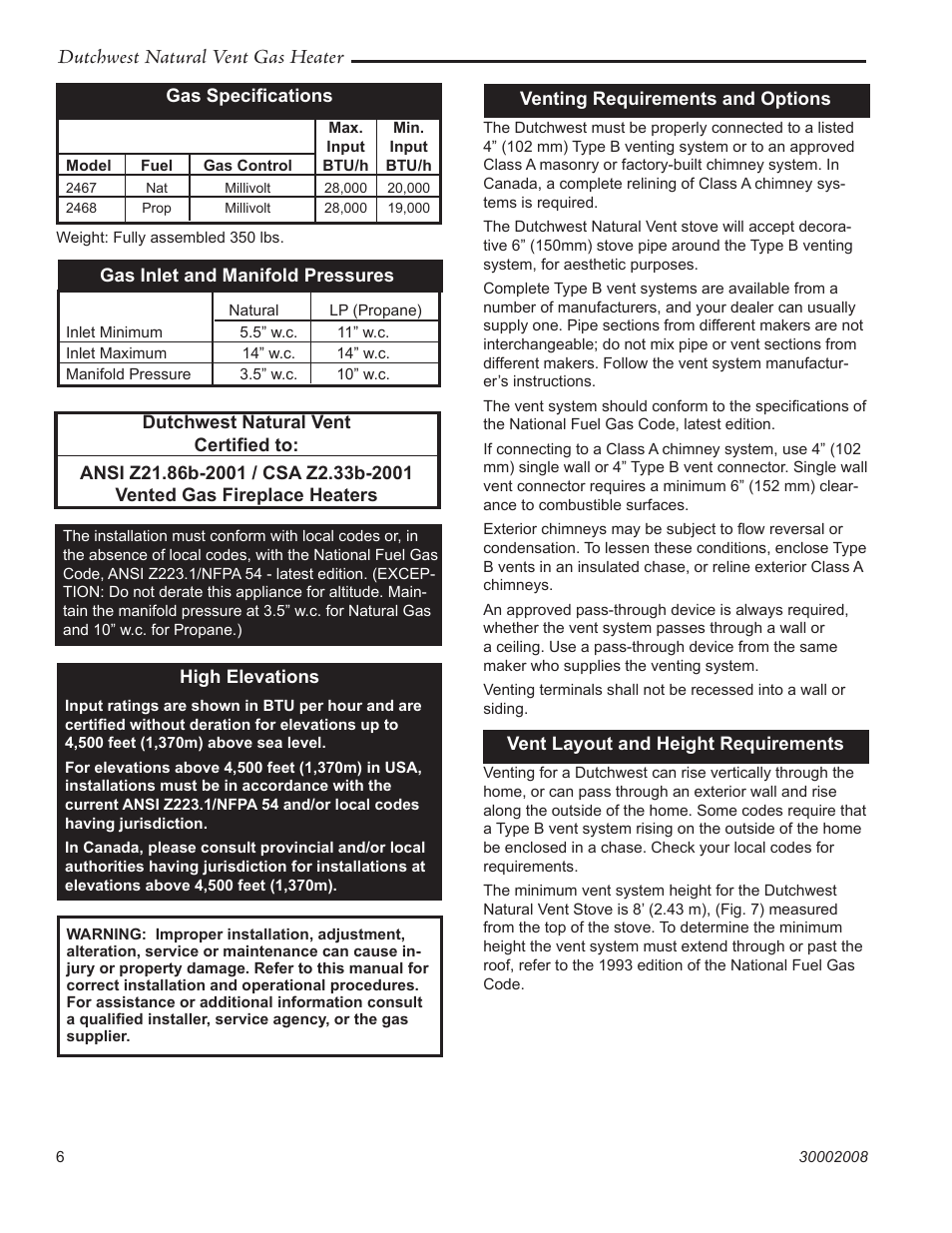 Dutchwest natural vent gas heater | Vermont Casting 2467 User Manual | Page 6 / 28