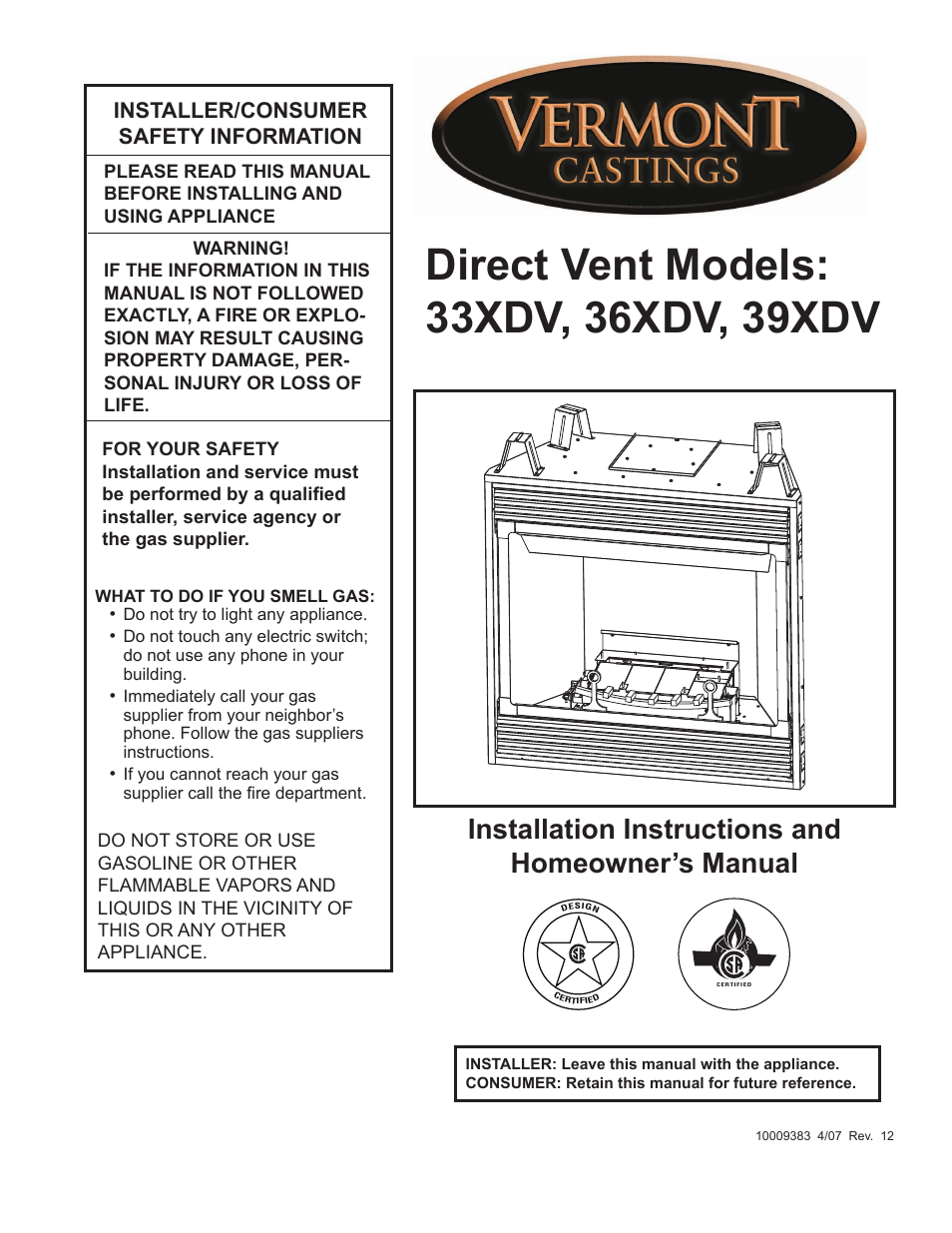 Vermont Casting 36XDV User Manual | 56 pages